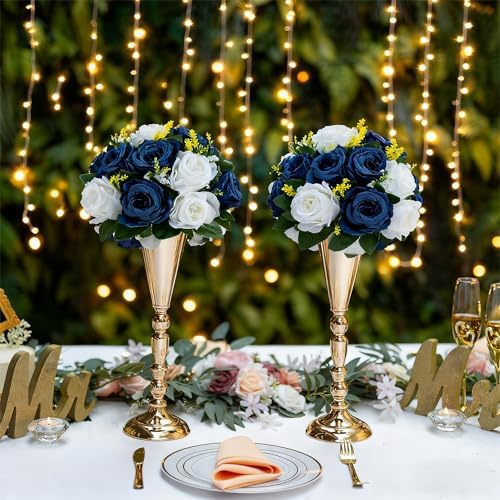 Flower Centerpieces Wedding Tables: Navy Blue & White, 2 Packs in Navy Blue & White, alternate view 2