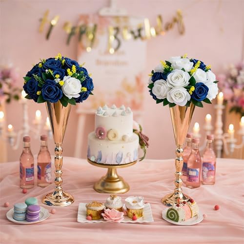 Flower Centerpieces Wedding Tables: Navy Blue & White, 2 Packs in Navy Blue & White, alternate view 4