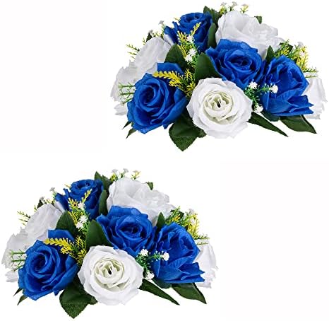 Flower Centerpieces Wedding Tables: Royal Blue & White, 2 Packs in Royal Blue White