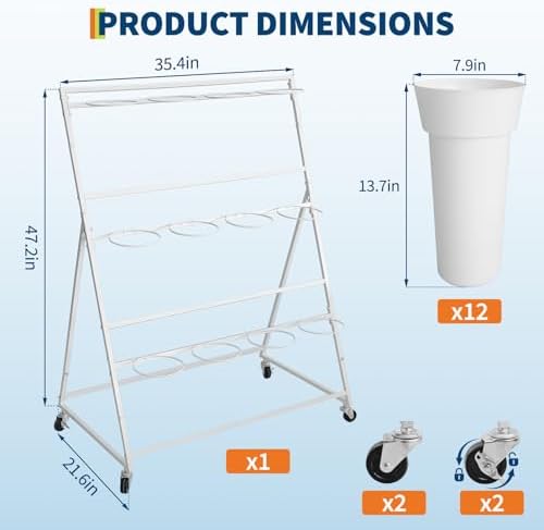 Flower Display Stand,3 Tier Flower Cart with 12 Round Buckets and Wheels, Moving Flower Cart Display Stand for, alternate