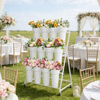 Flower Display Stand,3 Tier Flower Cart with 12 Round Buckets and Wheels, Moving Flower Cart Display Stand for, alternate