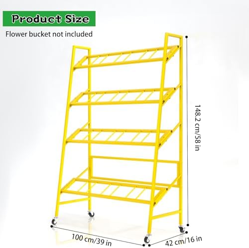 Flower Display Stand, 4 Tier Metal Plant Stand with 16 PCS Black Flower Buckets, Heavy Duty Moving Flower Cart, alternate