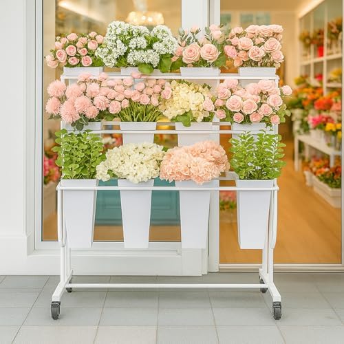 Flower Display Stand Frame, 3-Tier Flower Cart with Wheels, Metal Floral Display Rack, Moving Florist Bouquet, alternate view