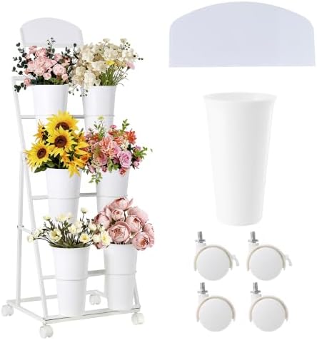 Flower display stand, three tiers with six vases, suitable for flower bars and indoor/outdoor celebrations. The