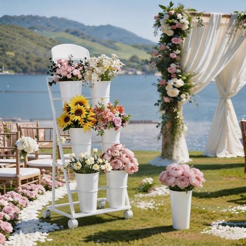 Flower display stand, three tiers with six vases, suitable for flower bars and indoor/outdoor celebrations. The, alternate
