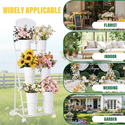 Flower display stand, three tiers with six vases, suitable for flower bars and indoor/outdoor celebrations. The, alternate