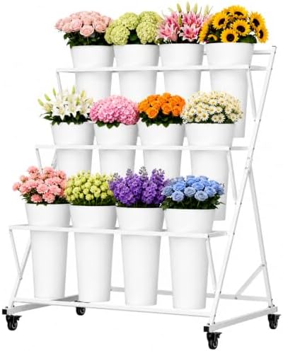 Flower Display Stand with 12 Buckets,3 Tier Flower Cart Display Stand