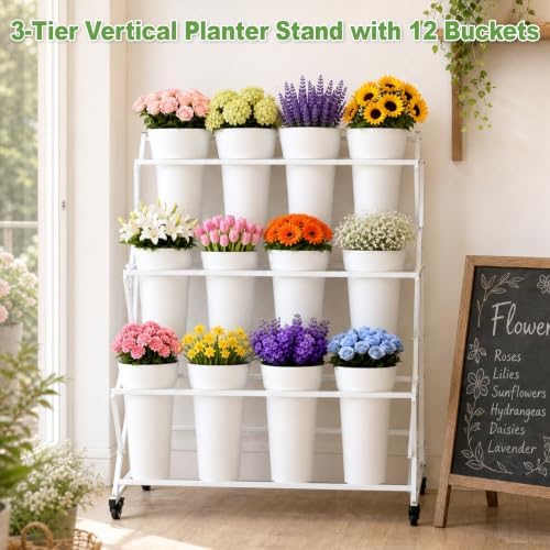 Flower Display Stand with 12 Buckets,3 Tier Flower Cart Display Stand, alternate view 2