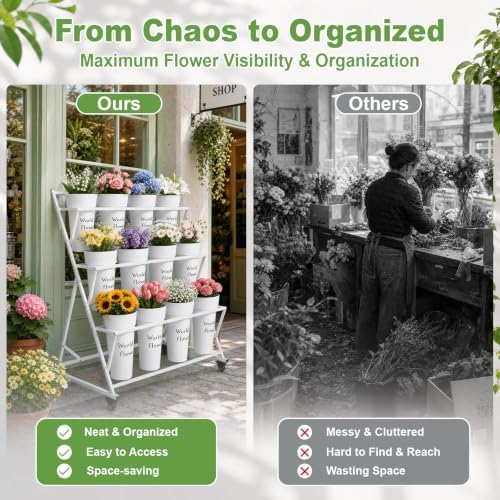 Flower Display Stand with 12 Buckets,3 Tier Flower Cart Display Stand, alternate view 3