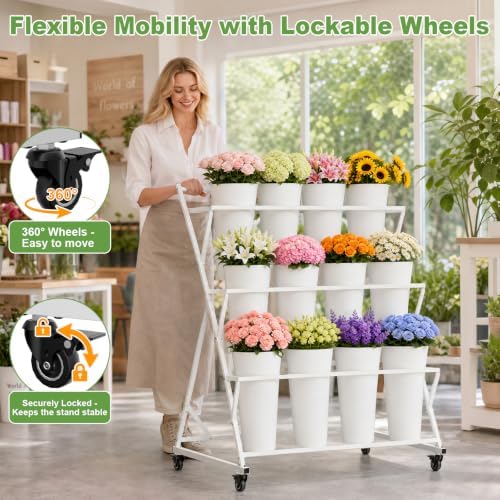 Flower Display Stand with 12 Buckets,3 Tier Flower Cart Display Stand, alternate view 4