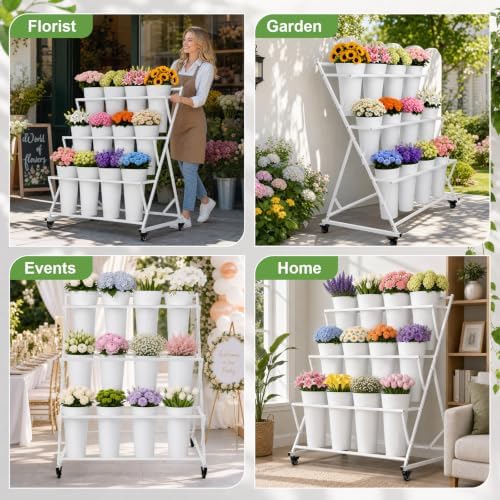 Flower Display Stand with 12 Buckets,3 Tier Flower Cart Display Stand, alternate view 6