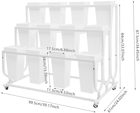 Flower Display Stand with 12 Buckets, 3-Tier Iron Flower Cart Display Stand with Wheels, Flower Bouquet Stand, alternate view