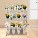 Flower Display Stand with 12 Buckets, 3-Tier Iron Flower Cart Display Stand with Wheels, Flower Bouquet Stand, alternate view