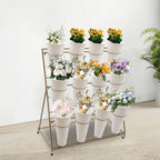 Flower Display Stand with 12 Buckets, 3-Tier Iron Flower Cart Display Stand with Wheels, Flower Bouquet Stand, alternate view