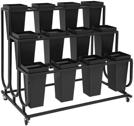 Flower Display Stand with 12 Buckets, 3-Tier Iron Flower Cart Display Stand with Wheels, Flower Bouquet Stand, alternate view