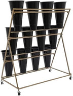 Flower Display Stand with 12 Buckets, 3-Tier Iron Flower Cart Display Stand with Wheels, Flower Bouquet Stand, alternate view
