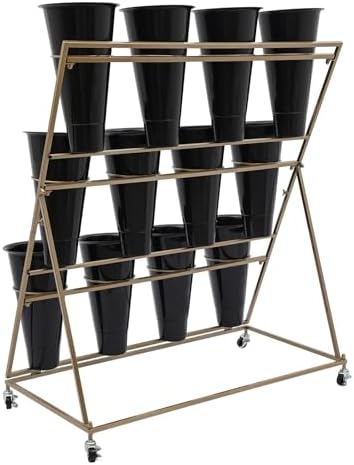 Flower Display Stand with 12 Buckets, 3-Tier Iron Flower Cart Display Stand with Wheels, Flower Bouquet Stand, alternate view