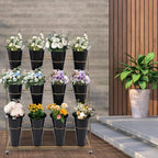 Flower Display Stand with 12 Buckets, 3-Tier Iron Flower Cart Display Stand with Wheels, Flower Bouquet Stand, alternate view