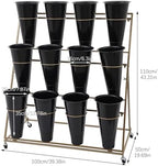 Flower Display Stand with 12 Buckets, 3-Tier Iron Flower Cart Display Stand with Wheels, Flower Bouquet Stand, alternate view