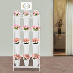 Flower Display Stand with 12 Buckets, 4-Tier Iron Flower Cart Display Stand with Wheels, Flower Bouquet Stand, alternate view
