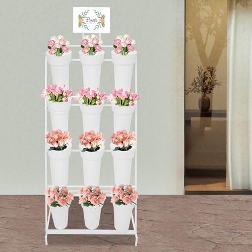Flower Display Stand with 12 Buckets, 4-Tier Iron Flower Cart Display Stand with Wheels, Flower Bouquet Stand, alternate view