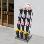 Flower Display Stand with 12 Buckets, 4-Tier Iron Flower Cart Display Stand with Wheels, Flower Bouquet Stand, alternate view