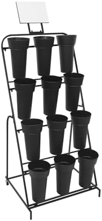 Flower Display Stand with 12 Buckets, 4-Tier Iron Flower Cart Display Stand with Wheels, Flower Bouquet Stand, alternate view