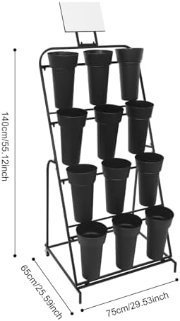 Flower Display Stand with 12 Buckets, 4-Tier Iron Flower Cart Display Stand with Wheels, Flower Bouquet Stand, alternate view