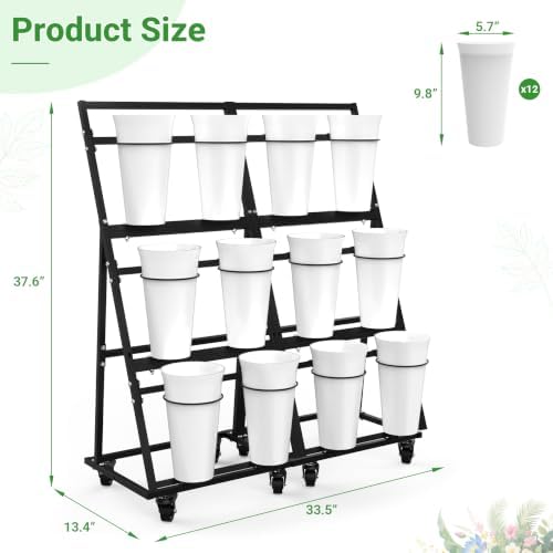Flower Display Stand with 12 Buckets & 8 Casters, Black in Black, alternate view 3