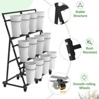Flower Display Stand with 12 Buckets & 8 Casters, Black in Black, alternate view 5