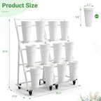 Flower Display Stand with 12 Buckets & 8 Casters, White in White, alternate view 3