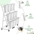 Flower Display Stand with 12 Buckets & 8 Casters, White in White, alternate view 5