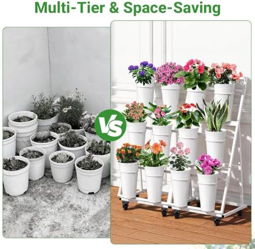Flower Display Stand with 12 Buckets & 8 Casters, White in White, alternate view 6