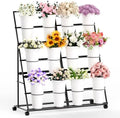 Flower Display Stand with 12 Buckets and Wheels, 3 Tier Flower Cart Display Stand for Indoor Outdoor Garden