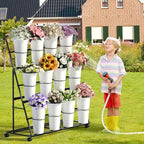 Flower Display Stand with 12 Buckets and Wheels, 3 Tier Flower Cart Display Stand for Indoor Outdoor Garden, alternate view 2