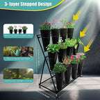 Flower Display Stand with 12 Buckets, Flower Cart 3 Layers, Flower Stand Metal with Wheels, Moving Florist, alternate view 2