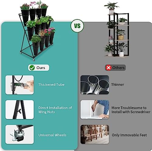 Flower Display Stand with 12 Buckets, Flower Cart 3 Layers, Flower Stand Metal with Wheels, Moving Florist, alternate view 4