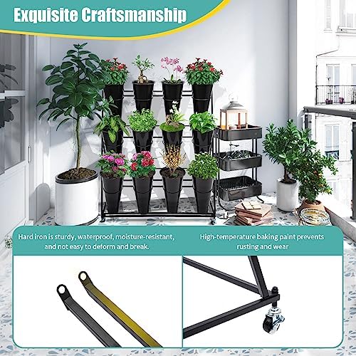 Flower Display Stand with 12 Buckets, Flower Cart 3 Layers, Flower Stand Metal with Wheels, Moving Florist, alternate view 5