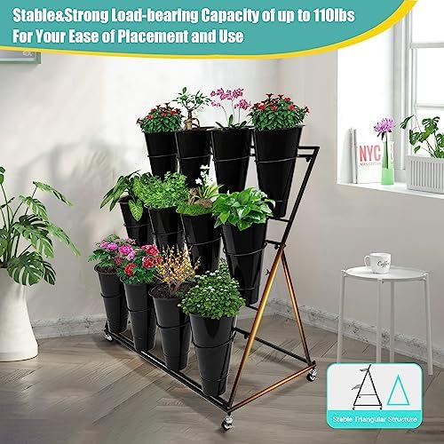 Flower Display Stand with 12 Buckets, Flower Cart 3 Layers, Flower Stand Metal with Wheels, Moving Florist, alternate view 6