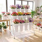 Flower Display Stand with 12 Buckets Metal 3-Tier White Flower Bar Stand, alternate view 7