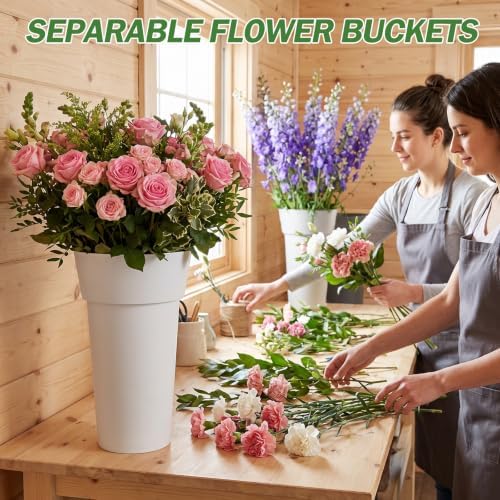 Flower Display Stand with 12 Buckets & Wheels 3 Tier Flower Cart White, alternate view 2
