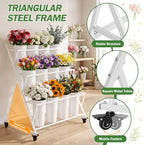 Flower Display Stand with 12 Buckets & Wheels 3 Tier Flower Cart White, alternate view 4