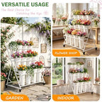 Flower Display Stand with 12 Buckets & Wheels 3 Tier Flower Cart White, alternate view 7
