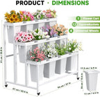 Flower Display Stand with 12 Buckets & Wheels - 3-Tier Mobile Flower Cart, White Metal Flower Bar for Weddings, alternate