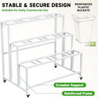 Flower Display Stand with 12 Buckets & Wheels - 3-Tier Mobile Flower Cart, White Metal Flower Bar for Weddings, alternate