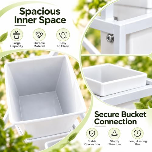 Flower Display Stand with 12 Square Buckets, 3-Tier Rolling Flower Cart with Wheels, White Metal Flower Stand, alternate view