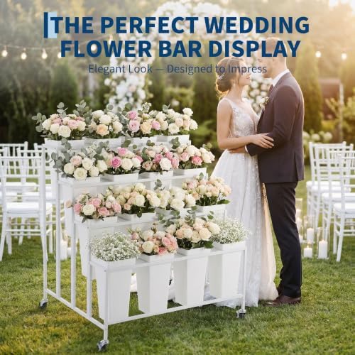 Flower Display Stand with 16 Buckets,4-Tier Metal Flower Cart, White in White, alternate view 5