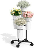 Flower Display Stand with 4 Buckets, Metal Flower Cart - Black in Black