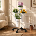 Flower Display Stand with 4 Buckets, Metal Flower Cart - Black in Black, alternate view 2