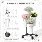 Flower Display Stand with 4 Buckets, Metal Flower Cart - Black in Black, alternate view 3